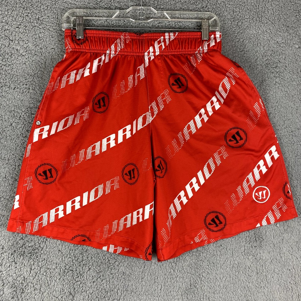 Warrior by New Balance Shorts Mens S Red Spell Out Logo Boxing MMA 9" Drawstring